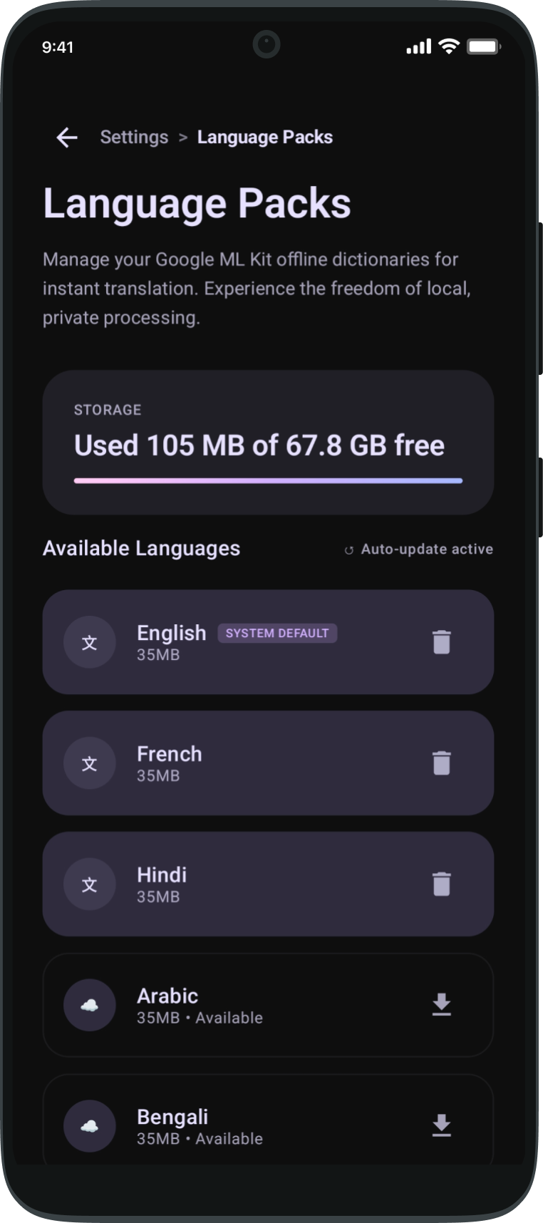 Language library interface